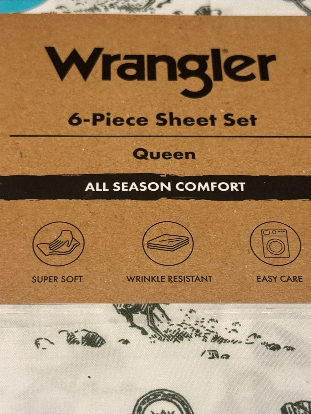 Wrangler Queen 6-Piece Sheet Set - White and Green Western Pattern